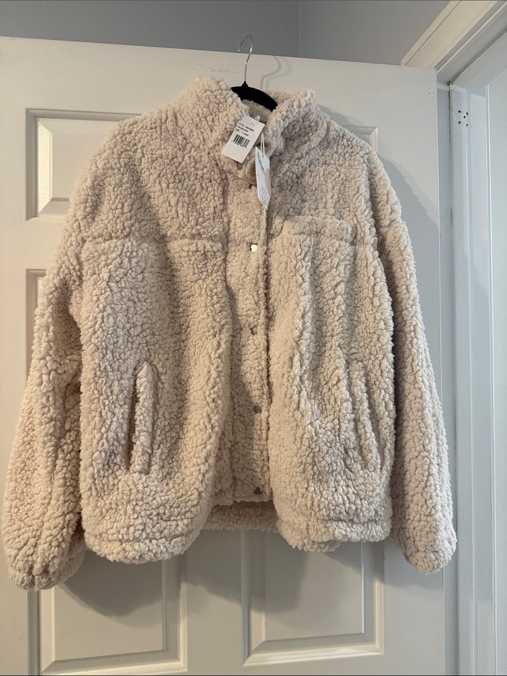Thread & Supply Neutral Cream Sherpa Puffer Coat